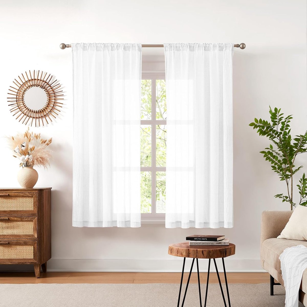Gordijnen semi-transparant voor woonkamer, stokgordijnen, linnenlook voor slaapkamer