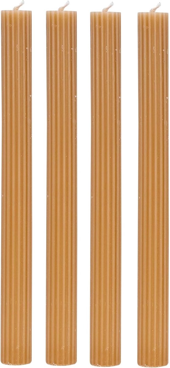 Kaarsen set van 4 staafkaarsen bruin 25 cm tafelkaarsen ribbeldesign tafeldecoratie kaarsdecoratie