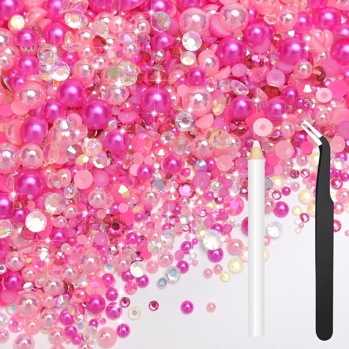 80g Mix Flatback Parels Roze Strass voor Kleding Half Ronde Parels Edelstenen Strass voor Ambachten Gezicht Nagel Kunst Flessen Bekers Schoenen Cadeau DIY Bedazzling (Maat 2mm-10mm)