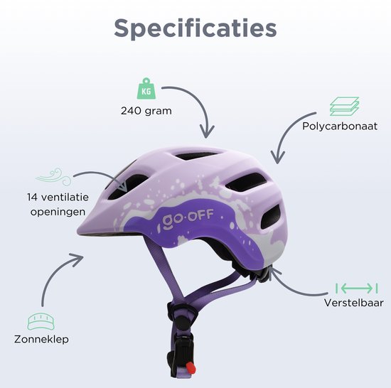 GO-OFF FIRST Kinderhelm - Extra Veilige Fietshelm voor Kinderen - Voor Fietsen en Skaten - Kind vriendelijke Jongens en Meisjes Helm van 5 - 8 Jaar - Lila - Maat S van GO-OFF FIRST — afbeelding 3