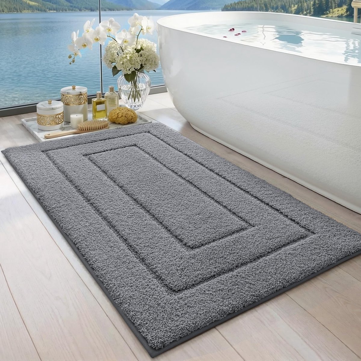Badmat Extra Zacht 61 x 109 cm - Grijs - Antislip - Absorberend en machinewasbaar - SnelShoppen