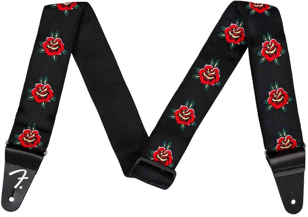 Fender 0990638015 Rose Gitaarband Rood Jacquard Nylon Verstelbaar Leer Uiteinden