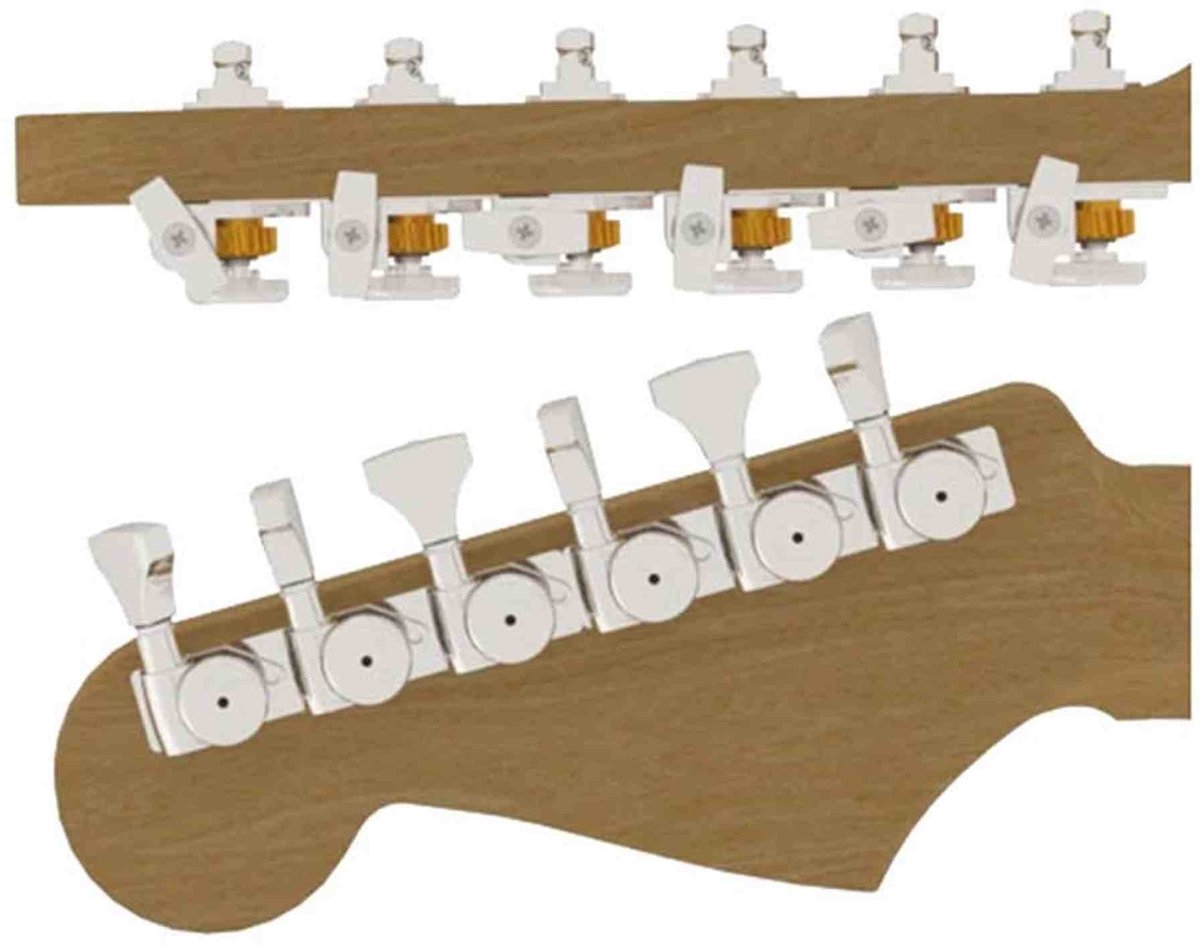 Hipshot HS6K1GL0NST Gitaar tuner upgrade kit, 6 inline Grip-Lock, open nikkel staggered
