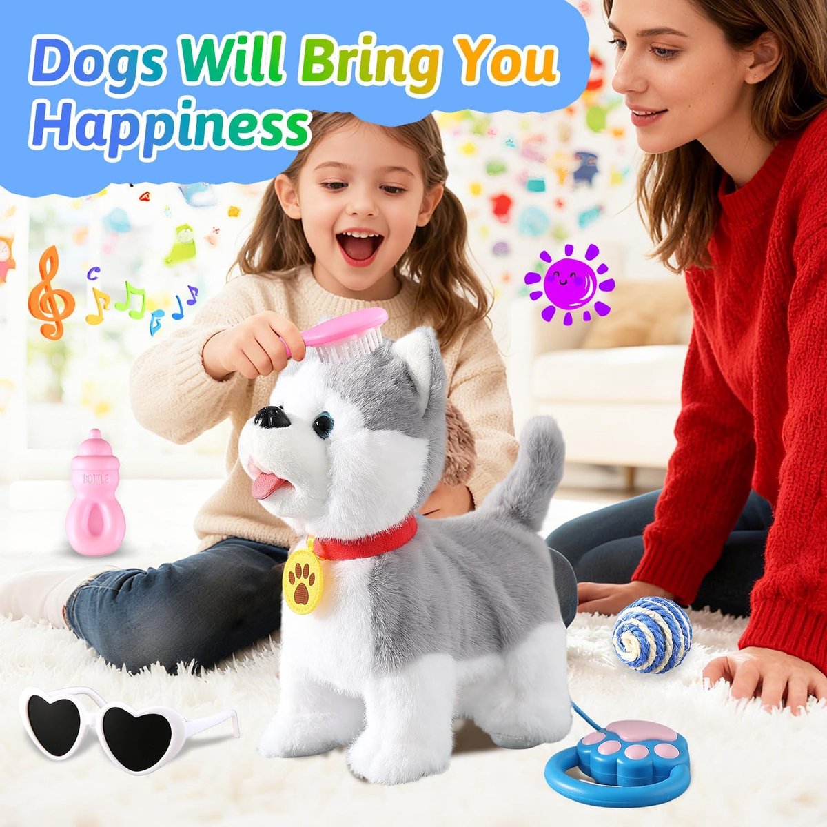 LG Husky Loophond voor Kinderen Blaffende Interactieve Muzikale Robothond Hondenspeelgoed Herhaalt Wat Je Zegt, Likkende Tong, Wiegende Staart, Afstandsbediening Peuterspeelgoed voor Meisjes en thumbnail 6
