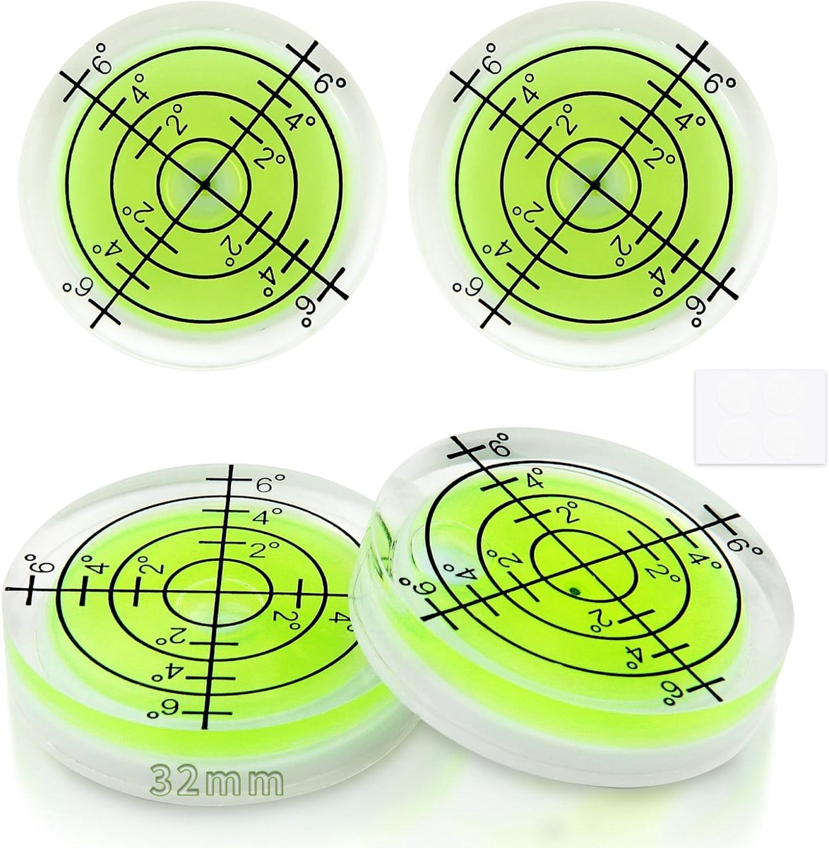 4 stuks waterpas Ø 32 mm, blikniveau met luchtbel, mini-waterpas, rond, snoerwaterpas voor camper, caravan, camera, camper, rechte uitlijnen, videoprojector, fotolijst