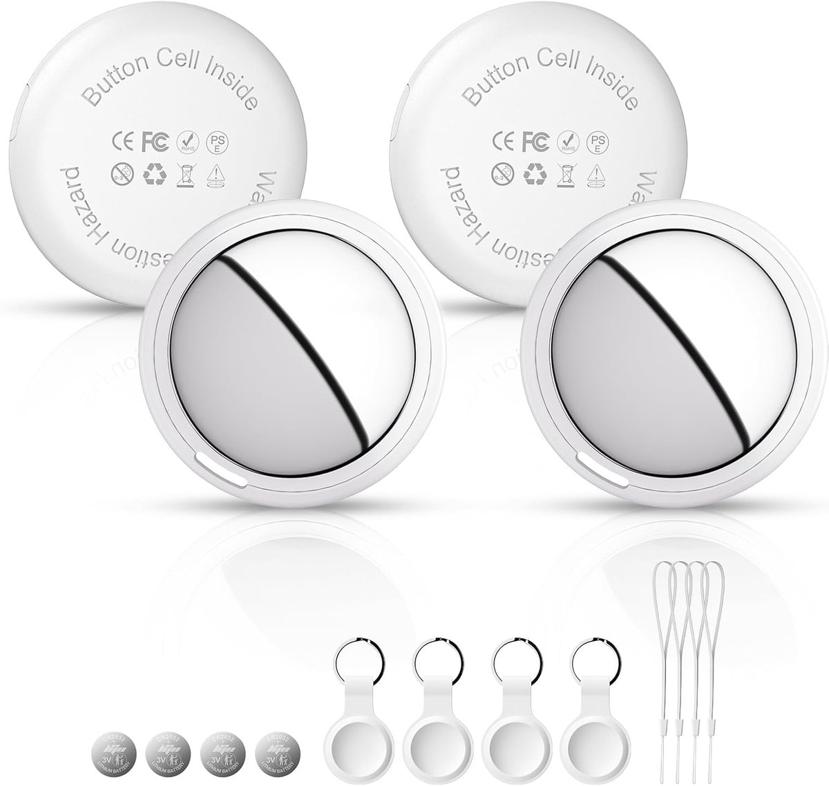 Air Tracker Tag Compatibel met Apple Zoek mijn (alleen iOS) - voor Sleutels, Portemonnee, Bagage, Huisdieren, Kantoor, Gym en Tuin (4-Pack-Wit)