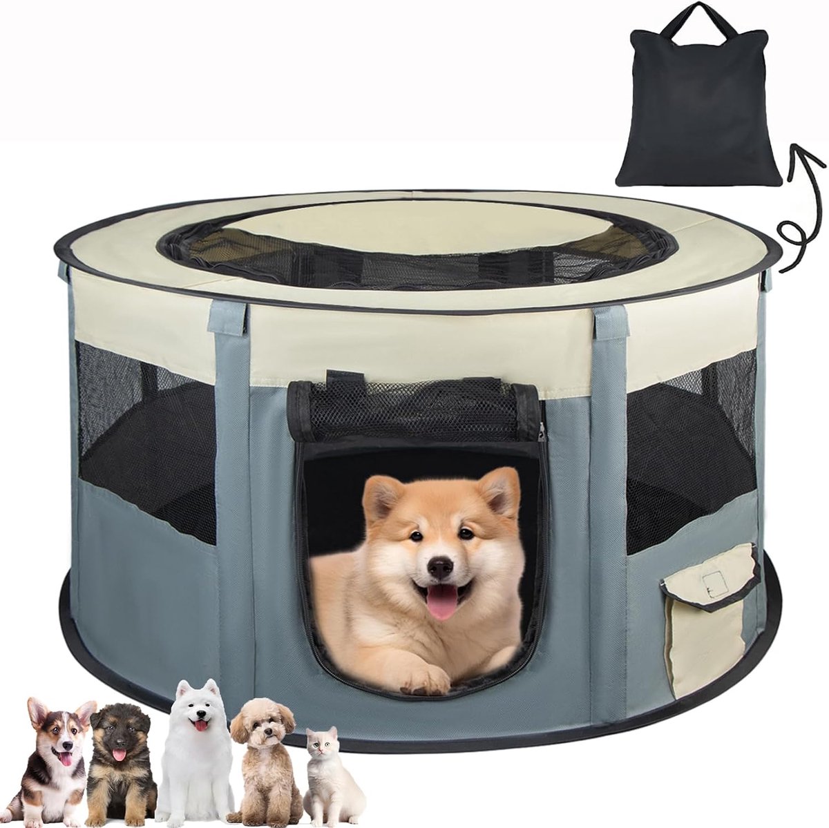 ren voor honden, opvouwbaar, waterdicht, voor binnen en buiten, afneembaar, 72 x 40 cm, hondenhek voor kleine dieren, honden, katten, konijnen