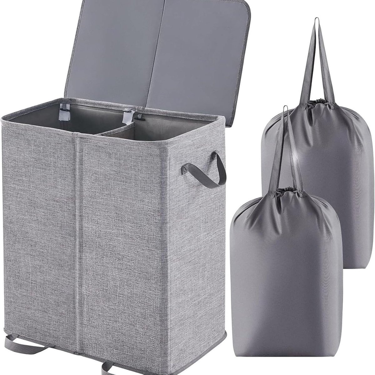 Hamper with Removable Inner Bag 140L/136L, Double-compartment Laundry Basket, Laundry Basket with Lid and Storage Basket Suitable for Bathroom Bedroom and Laundry Room (Gray-M)