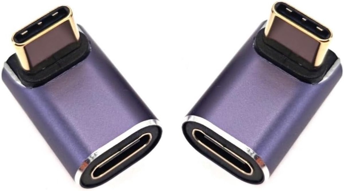 2X USB C 90 graden adapter, USB Type C mannelijke naar vrouwelijke haakse connector, USB 4.0 40Gbps haakse adapter, Type C OTG adapter voor laptop, tablet, telefoon