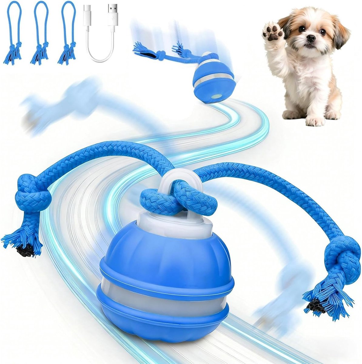 Hondenspeelgoed, Oplaadbare Interactieve Speelbal voor Honden, Elektrische Hondenbal met Staart, 3 speelmodi, Slimme Hondenbals, Onverwoestbaar Hondenspeelgoed (C)