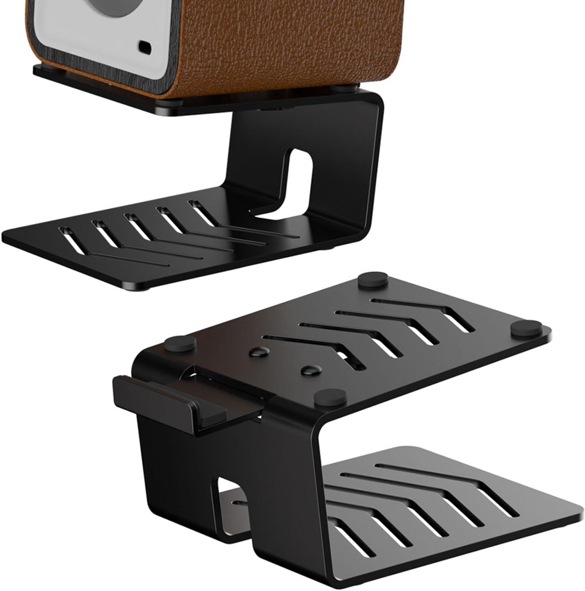 suptek Grote Desktop Luidsprekerstandaarden: 1 Paar Metalen Tafelstandaards met 5° Helling en Verstelbare Diepte voor Studio Monitors, SDM002ELB