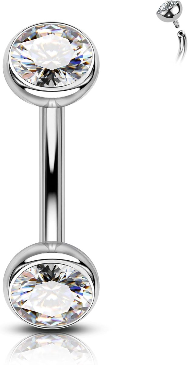 Crareesi Mania G23 Titanium rook-piercing, sieraad, 16G, wenkbrauwpiercing, helder zirkonia, verticaal labret-piercing, helix, kraakbeen, curved barbell, binnendraad, lippiercing, sieraad voor