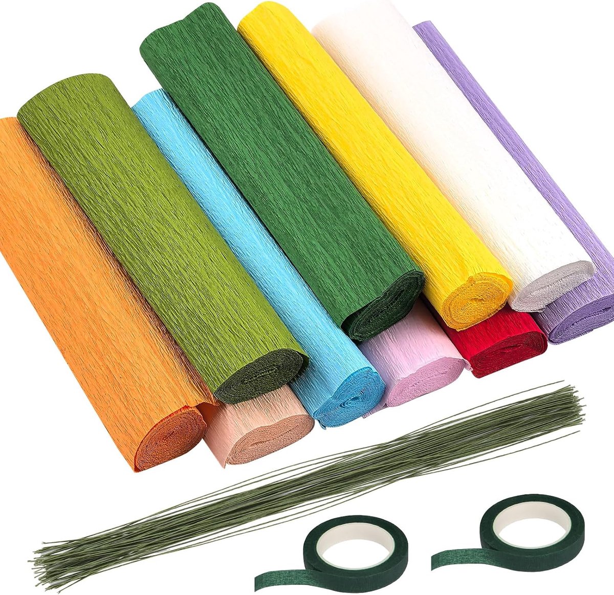 Crepe Paper Sheets Rolls met Floral Stem Wire, Floral Tape, Dubbelzijdige Tape en Schaar Assortment Kit, 8.2ft Floral Arrangement Kit voor DIY Party Decoratie (nr. 2)