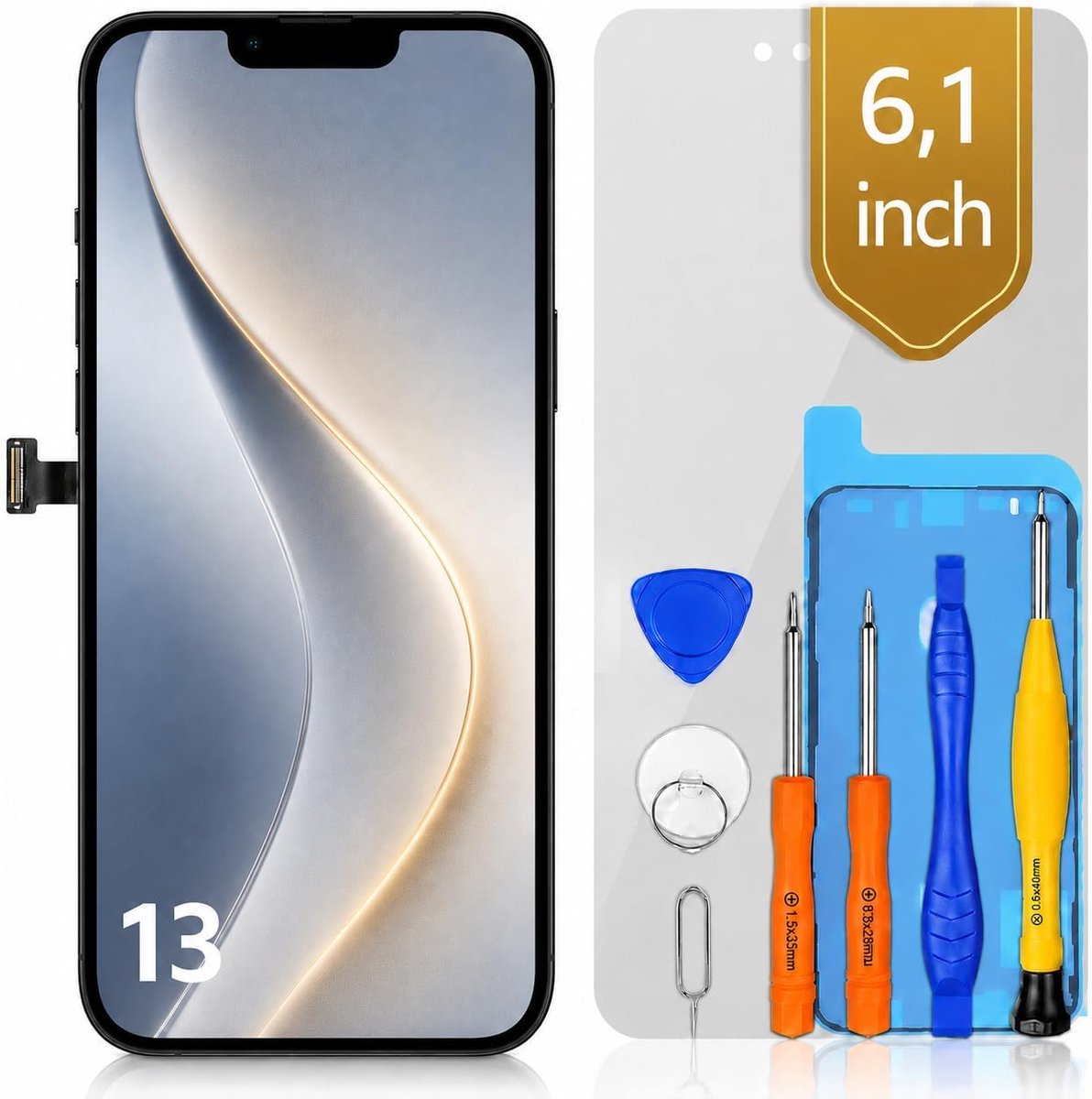 bokman Scherm voor iPhone 13, 6,1" LCD vervanging reparatieset | FHD LCD-touchscreen, gereedschap, plakstrip en folie inbegrepen, True Tone na programmering, A2482/A2631/A2633/A2634/A2635