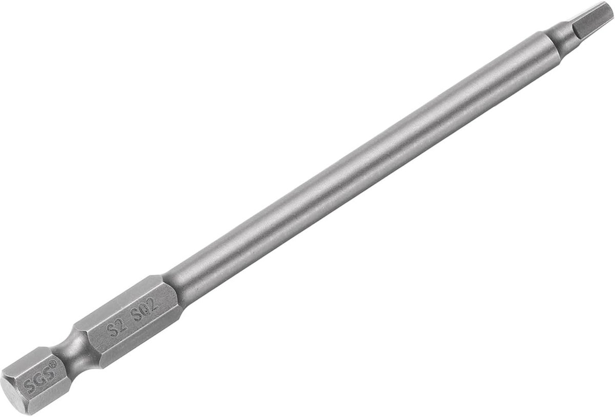 Vierkante schroevendraaierbit SQ2 1/4 inch zeskantschacht 100 mm magnetische lengte 4 punten zeskantpunt staal S2 industriële kwaliteit elektrische schroevendraaier 6 mm stang