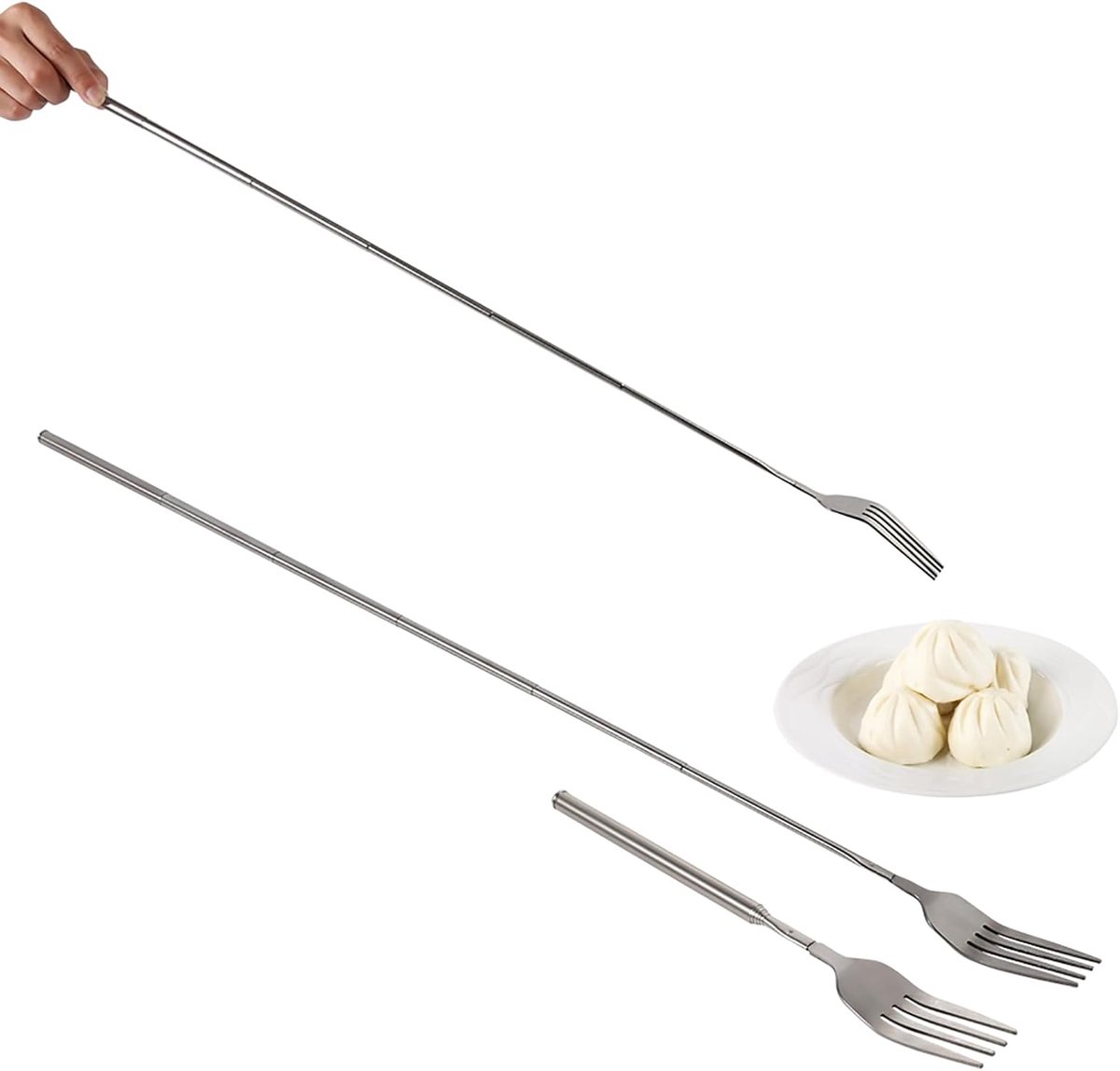 telescopische vork, uittrekbare vork, lange telescoop, 22-64,5 cm, telescopische vork voor BBQ, toast, diner, fruit, eters