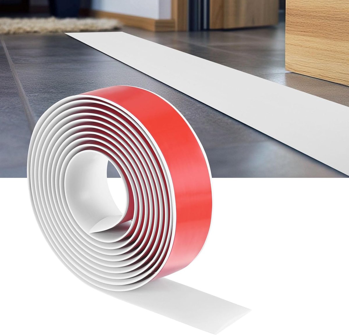 METERXITY Overgangsprofiel voor de vloer, zelfklevend, 3,05 m x 4 cm, pvc, plat profiel, scheidingswand voor vloeren, voor het verbinden van kolommen/vloertegels [wit]