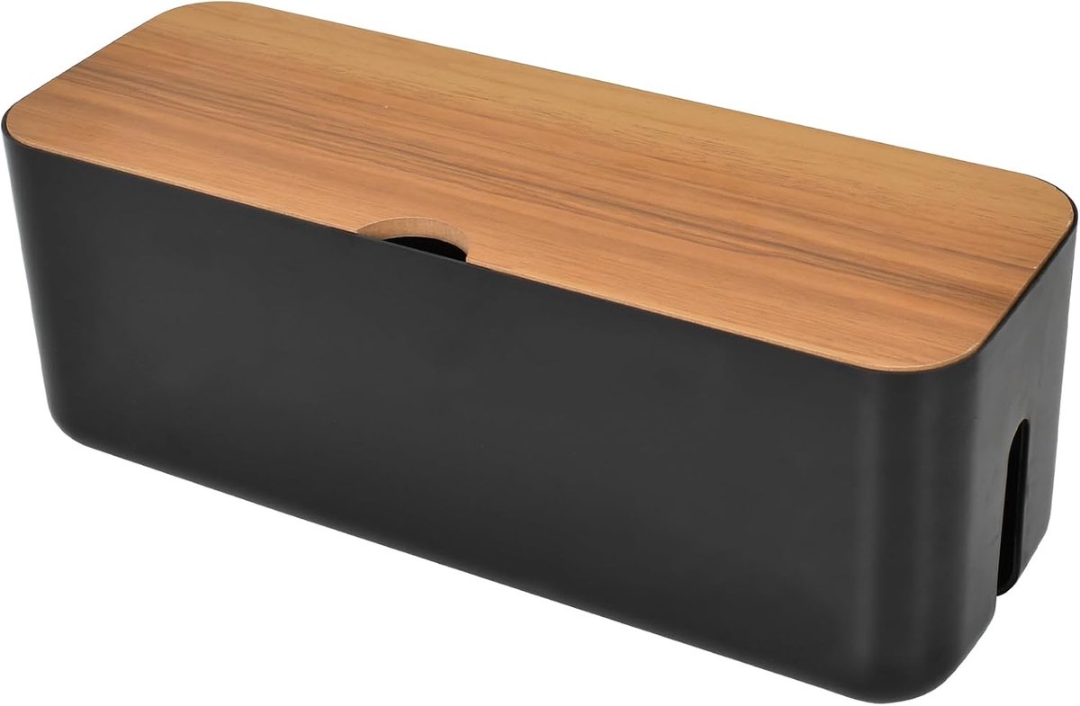 SnelShoppen - Ehuihuan Kabelmanagementbox, Kabelopbergdoos, Kabelhouder, Organizer-Box met Houten Deksel, Verborgen Kabelbox voor Losse Kabels en Stop