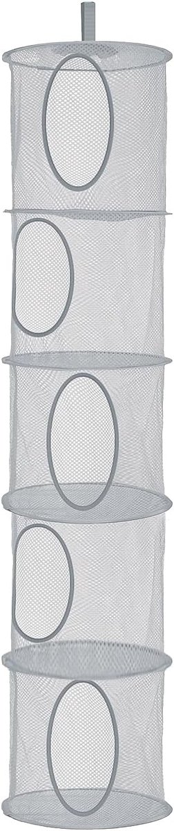 Hangende organizer, 5 niveaus, hangende opbergmand, opvouwbaar hangend net, opbergtas, knuffeldier, grijs