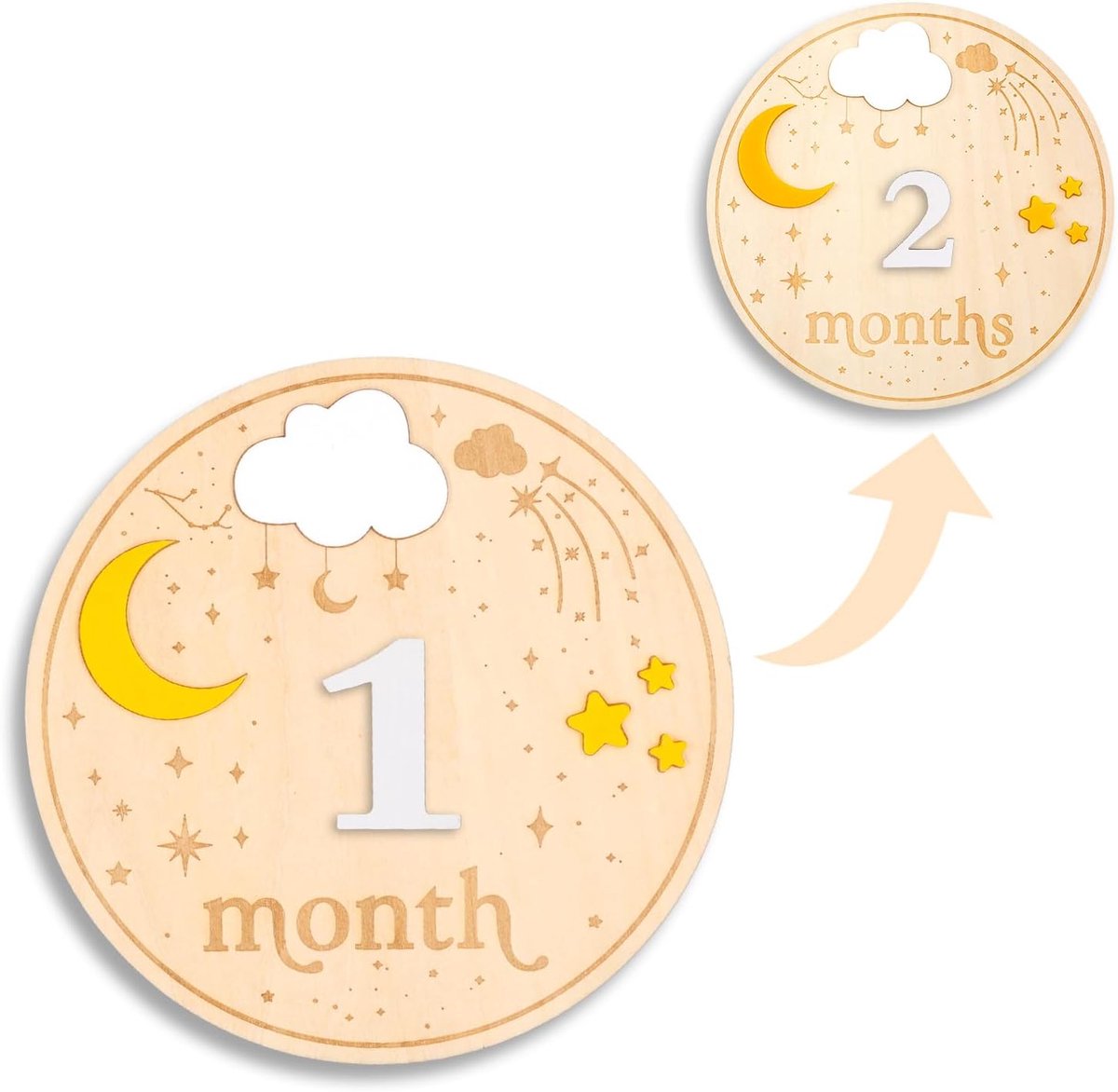 Maandelijks Teken, 16cm 1-12 Maanden Baby Mijlpaal Borden Pasgeboren Teken Houten Maandelijkse Foto Props Baby Aankondiging Teken Cadeau voor Nieuwe Ouders Baby Shower