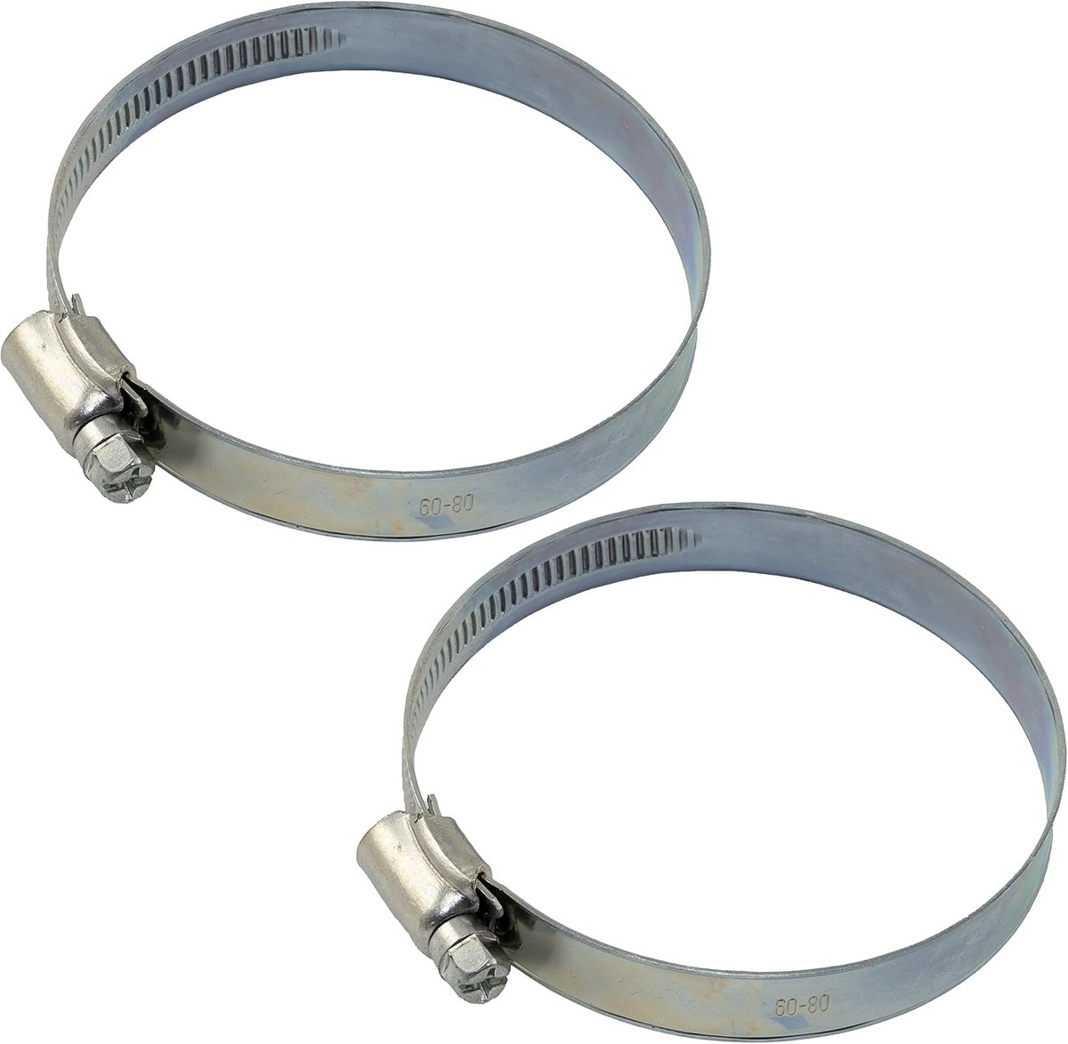 - C63715 - Set van 2 schroefklemmen 60-80 mm verstelbaar - breedte 12 mm - van verzinkt staal - zilverkleurig - autoaansluiting tuin waterslang waterslang irrigatie