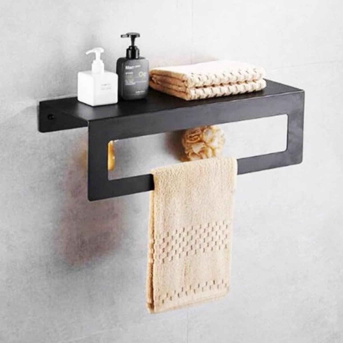 Handdoekhouder - Badkamerrek Zwart 40 CM - RVS - Doucherek - Mat Zwart - Bevestigingsset Meegeleverd