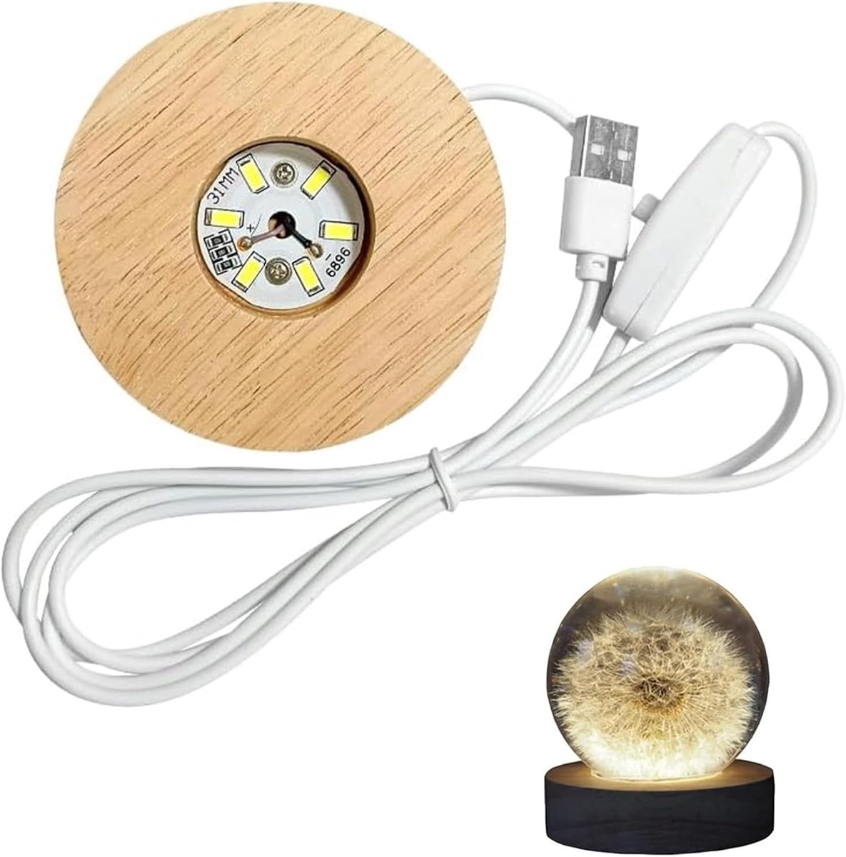 ronde siliconen vorm houten led-lichtsokkel, led-verlichting, displaybasis, ronde displaysokkel voor doe-het-zelf acrylplaat, decoratief ornament, kristallen standbeelden, glazen bol
