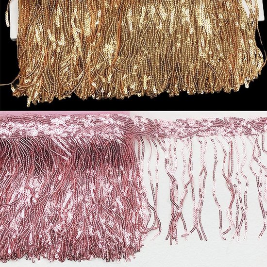 20 cm brede pailletten, franjes, boord, 20 cm breed, pailletten, kwastjes, trim, franjes, decoratieve band, naai-accessoires — afbeelding 4