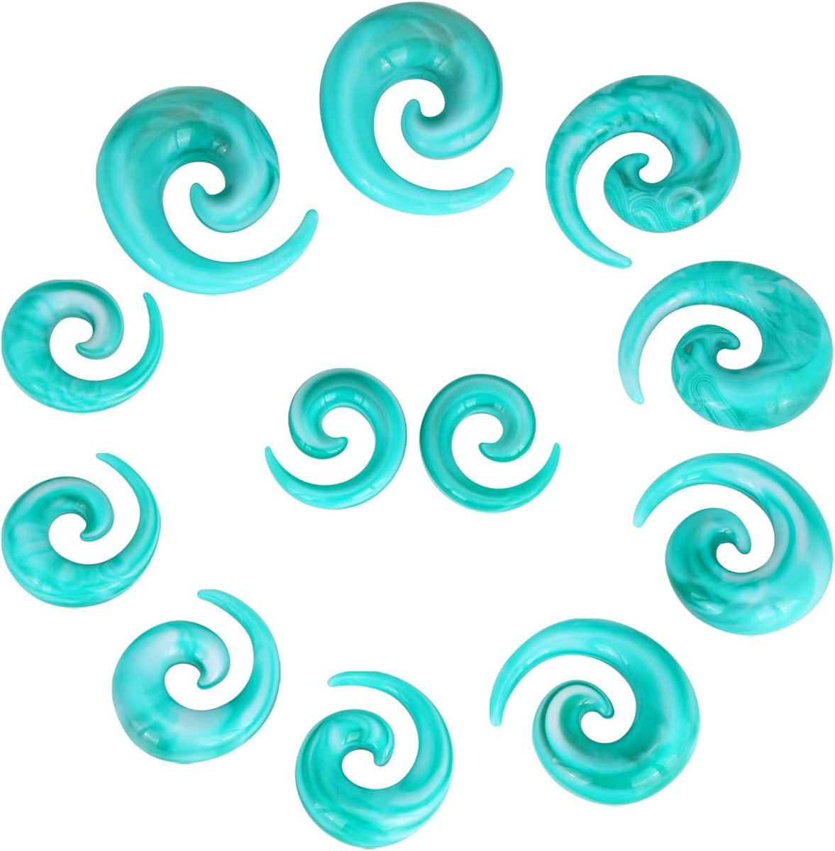 Tapers, stretchspiraal, expander, oorpiercing, set van 12 stuks,10 mm - 20 mm, Acryl