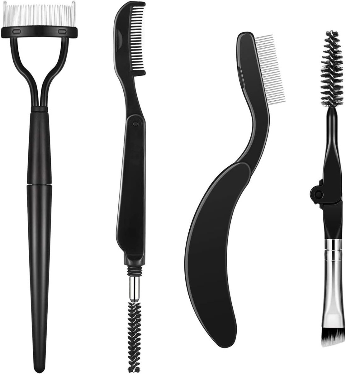 4Pcs Opvouwbare Wenkbrauw Kam Wimper Separator Hoekige Oogwenkbrauw Borstel Spoolie Borstel Wenkbrauw Wimper Verzorgingsborstel Mascara Borstel met opbergzak Make-up gereedschap voor thuis of op reis