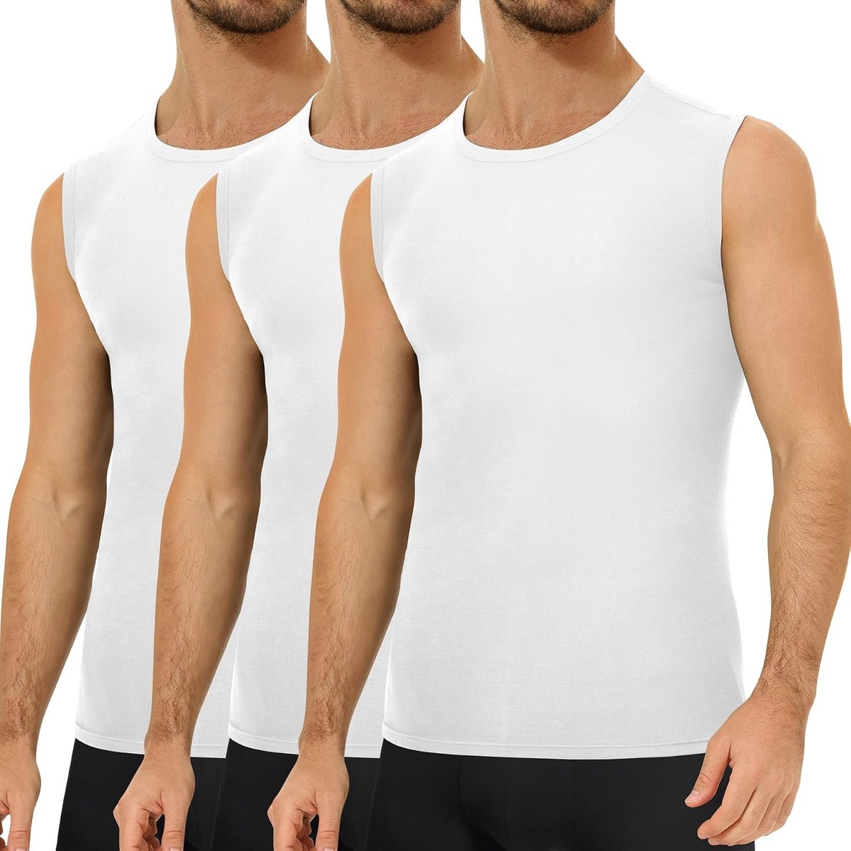 3 Pack Onderhemd Heren 100% Katoen Tanktop Heren Onderhemden | Ronde Hals,Ademend,Zonder mouwen,Zonder binnenlabels,Geschikt voor sport,fitness,dagelijks gebruik en thuis
