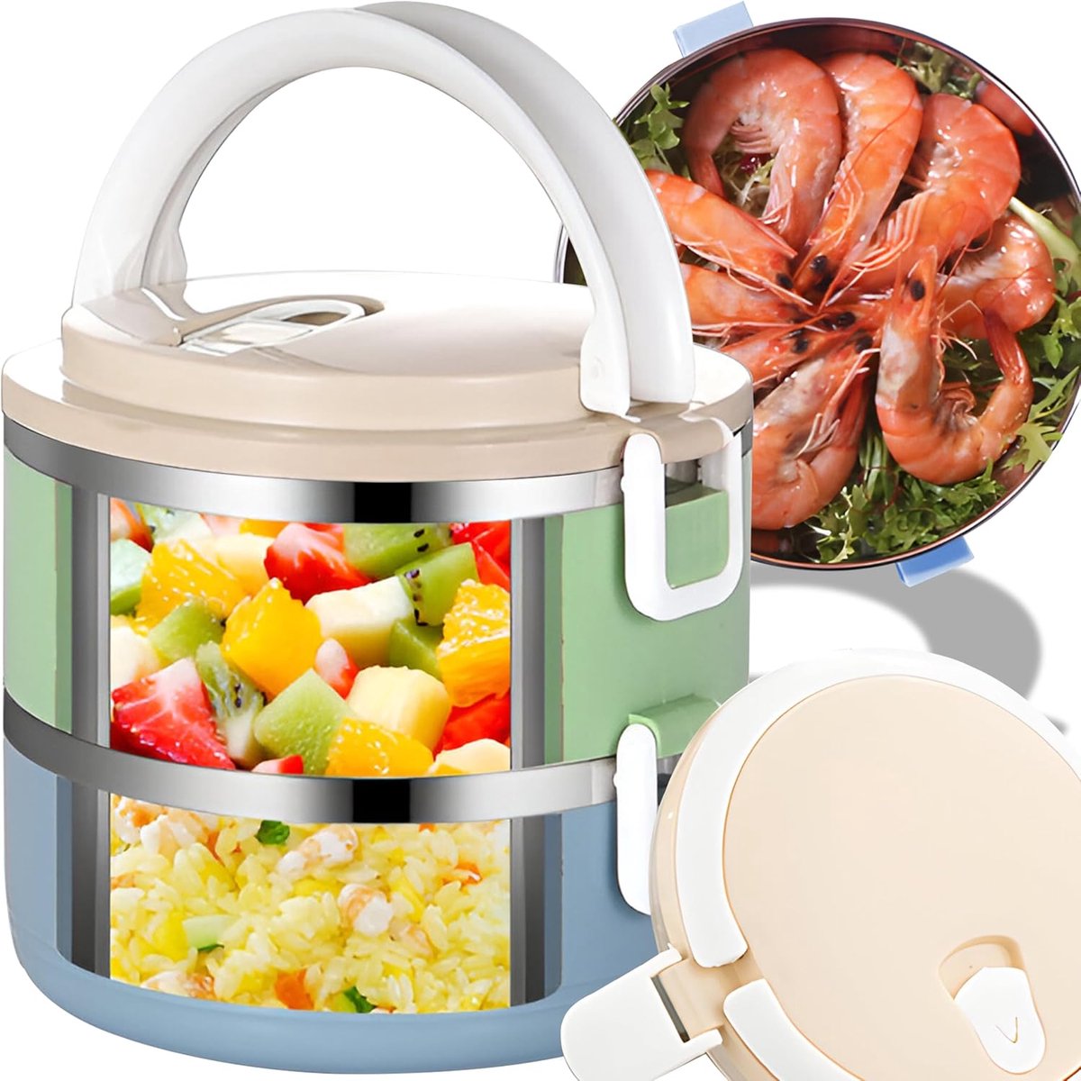 Geïsoleerde Lunchbox van Roestvrij Staal Container Thermische Picknickbox Draagbare Voedselcontainer Lunchcontainer Handvat Lekvrij 1,4 L voor Camping Kantoor Reizen 2 Lagen