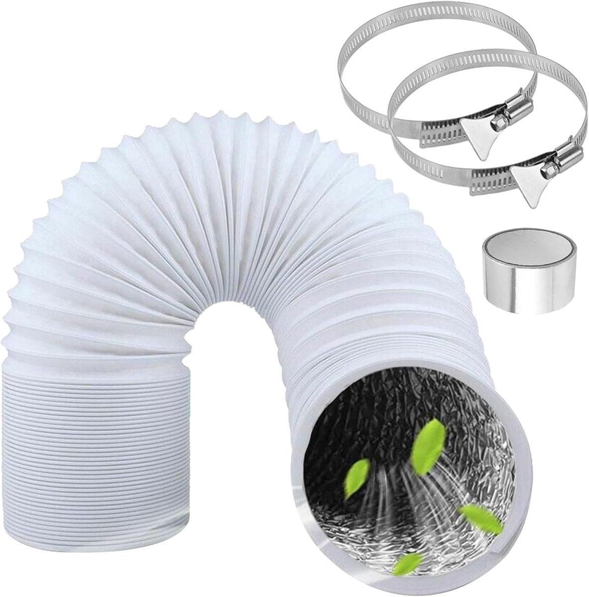 150mm 3m PVC Flexibele Aluminium Pijpslang Aluminium Aluflex Slang met 2 RVS Slangklemmen en Aluminiumfolie Tape voor Airconditioners Wasdroger Afzuigkap (Wit)