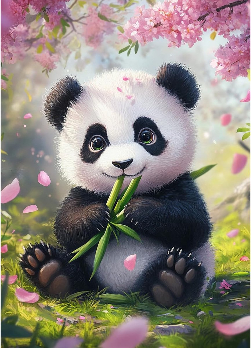 Panda Diamond Painting Kit Completo, Kit Diamond Painting ​5D, Panda y Flores Pintura Diamante 5D 30x40 cm, Pintura de Diamantes para Adultos, Dieren Lindos