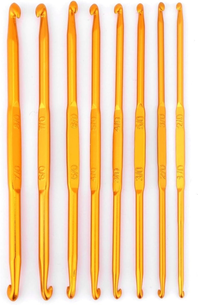 Haaknaalden, dubbelzijdige haaknaalden, haakset 8 stuks gouden aluminiumoxide dubbele haaknaald, breinaald, set weave craft