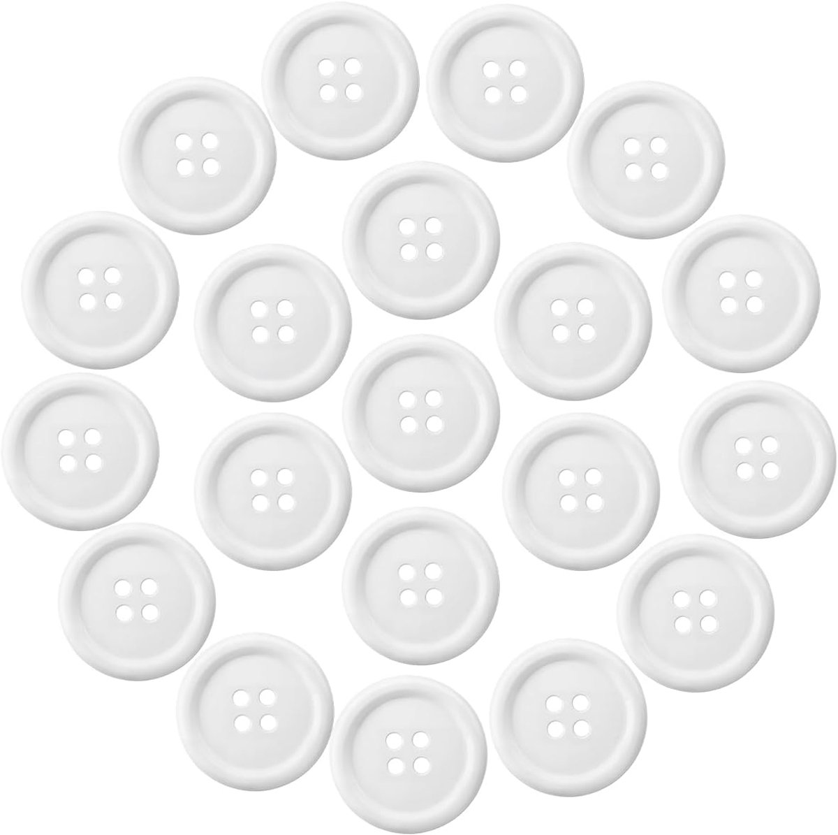 Knopen harsknopen 25 mm witte knoop 4 gaten knopen om te knutselen, 20 stuks ronde hemdknopen met opbergdoos voor kleding, naaien, doe-het-zelf handwerk en decoratie