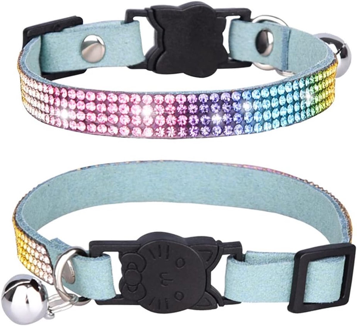 Strass Kattenhalsband met Belletje, Zachte En Comfortabele Kattenhalsband Van Microvezel, Kattenhalsband met Veiligheidsgesp voor Kattenkop