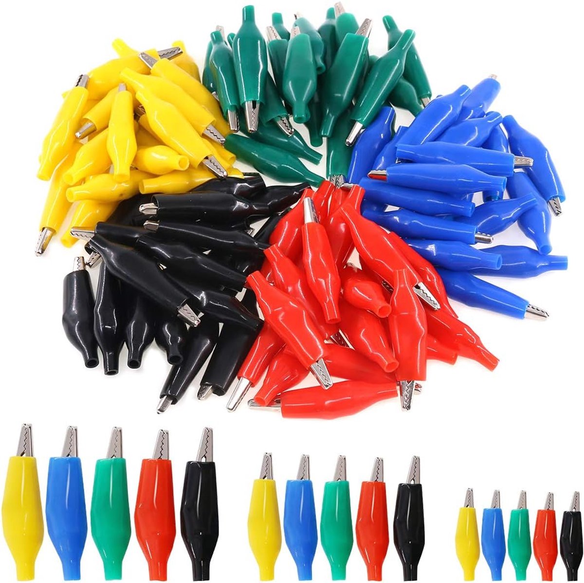 G-778 120 stuks 28 mm 35 mm 45 mm krokodillenklemmen elektrische testklemmen jumper helper met beschermende isolatiehoes (zwart, rood, geel, blauw, groen)