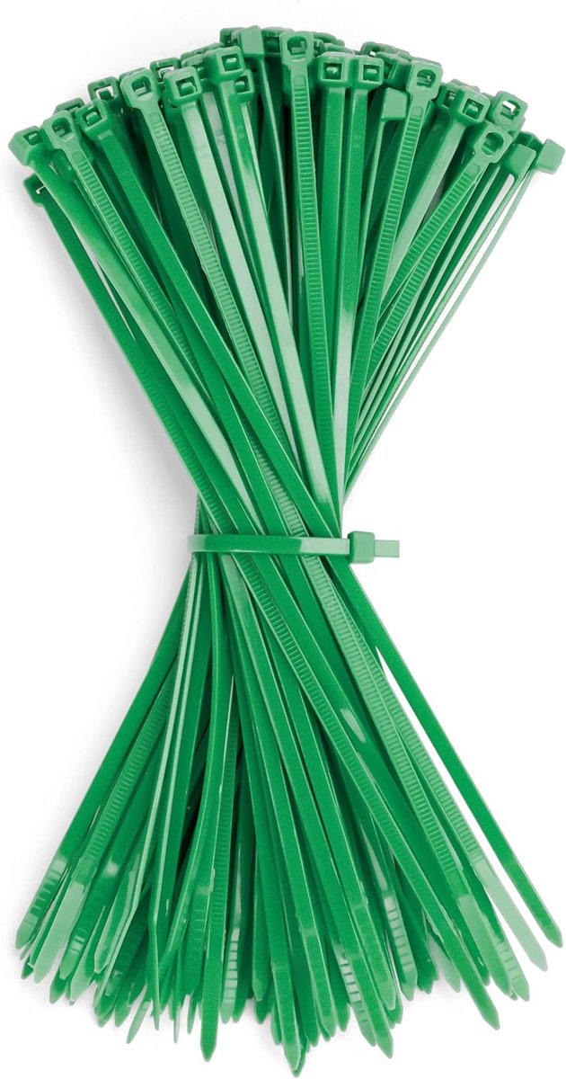 Kabelbinders, kunststof, groen, 200 x 3,6 mm, voor bekabeling, kabelbeheer, tuinieren, breukkracht, 18 kg, 100 stuks