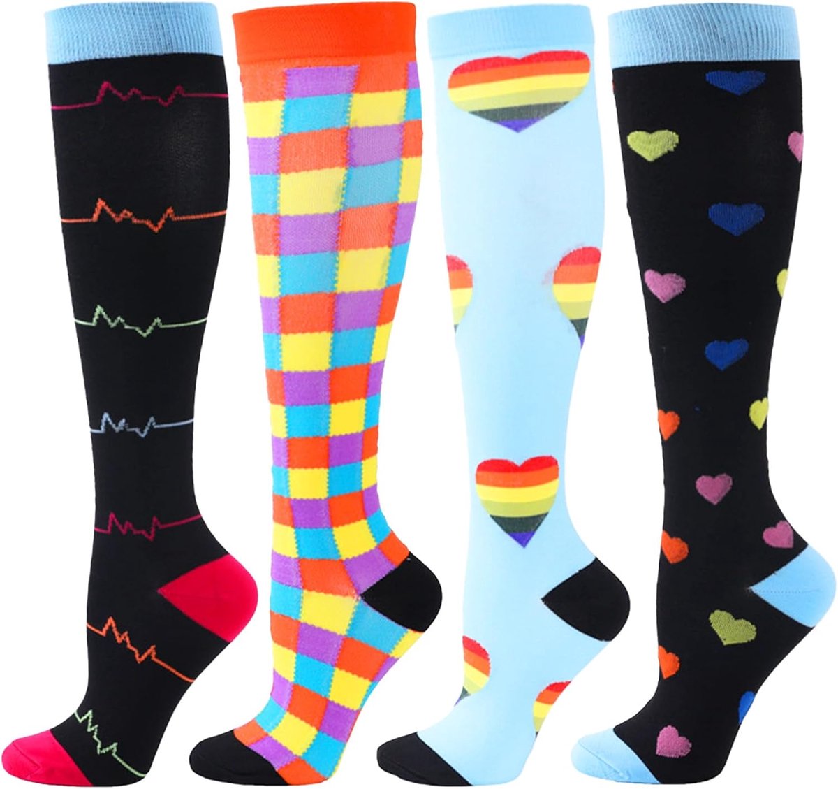Sokken, 4 paar, compressiesokken, hardlopen, heren en dames, 15-20 mmHg, hoge sokken, dames, zwangerschapsgeschenken, fietssokken, sport