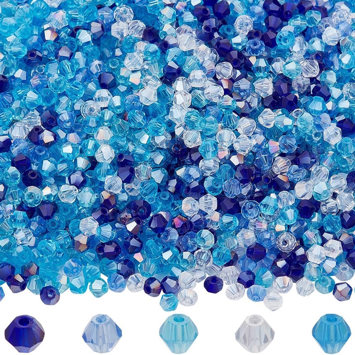 1 Doos 2000Pcs 5 Kleuren Blauw Facet Glas Kralen Glas Bicone Kralen Bulk 4mm AB Kleur Gemengde Saffier Vakantie Groothandel Crystal Bicone Kralen voor Sieraden Maken Armbanden Kettingen