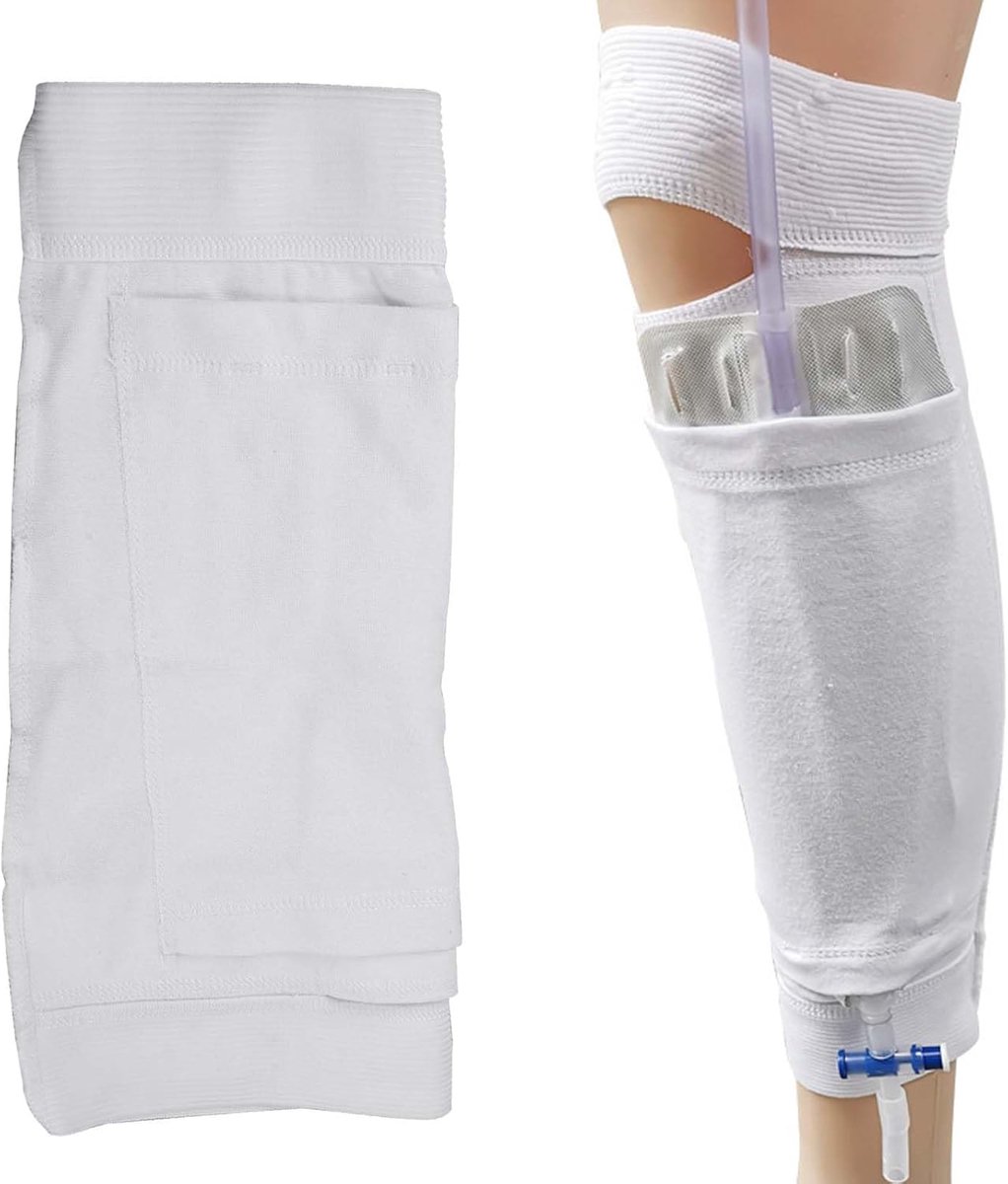 Beenzakhouder, rekbare beenzakhouder, urine-incontinentie, katheter-accessoires, fixatie van kathetermouwen, katheterzak voor urine, drainage, incontinentie, urinezak (M)
