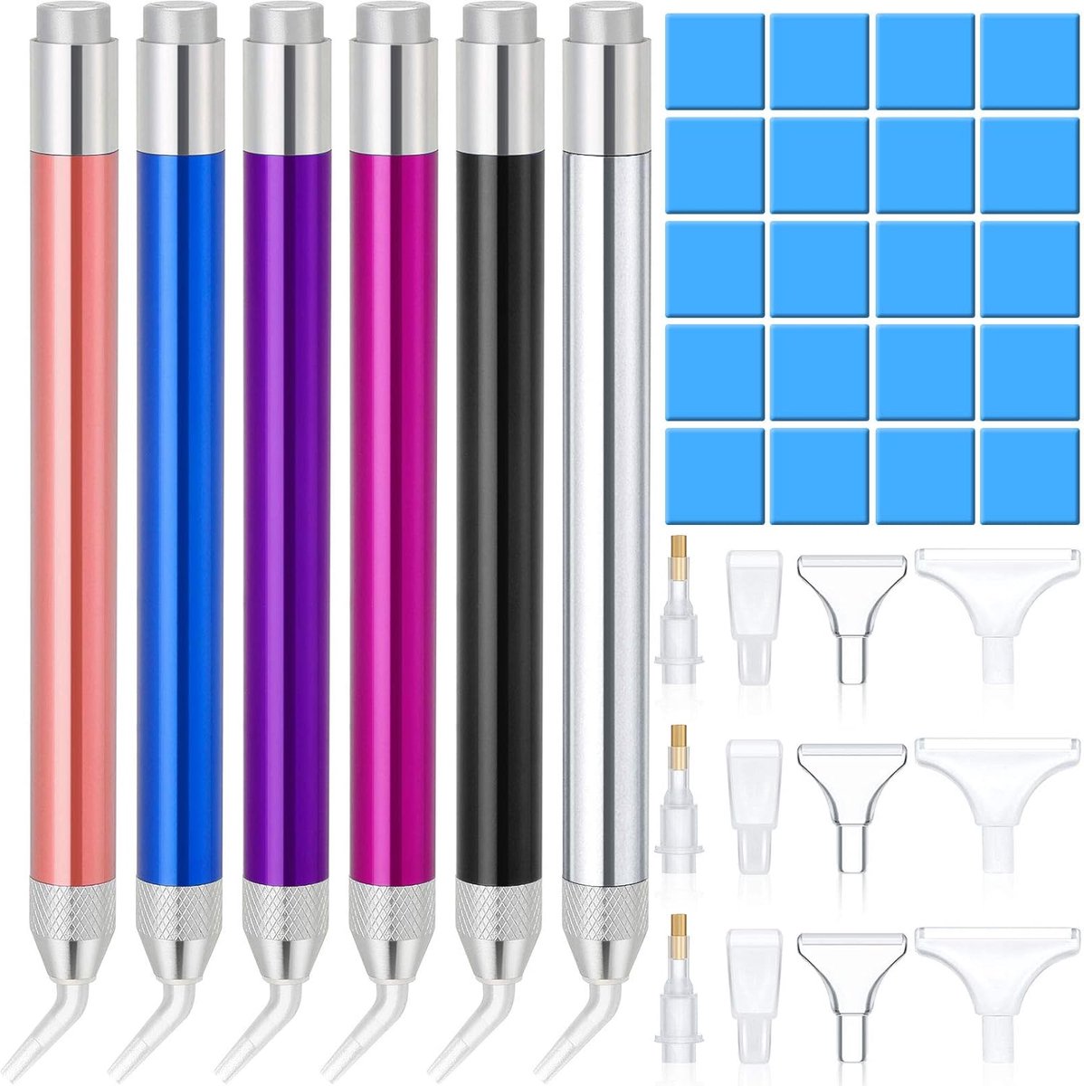 6 x led-penboor met licht, 5D-schildergereedschap, 15 reservekoppen, 20 kleilijm, voor doe-het-zelf nagelkunst
