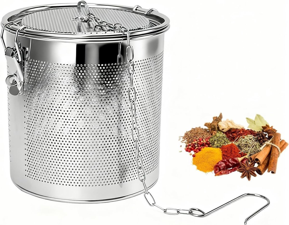 mand roestvrij staal steilere thee kookinfuser met verlengde kettinghaak, extra fijn gaas theezeef voor brouwsel losse thee (3,2 L)