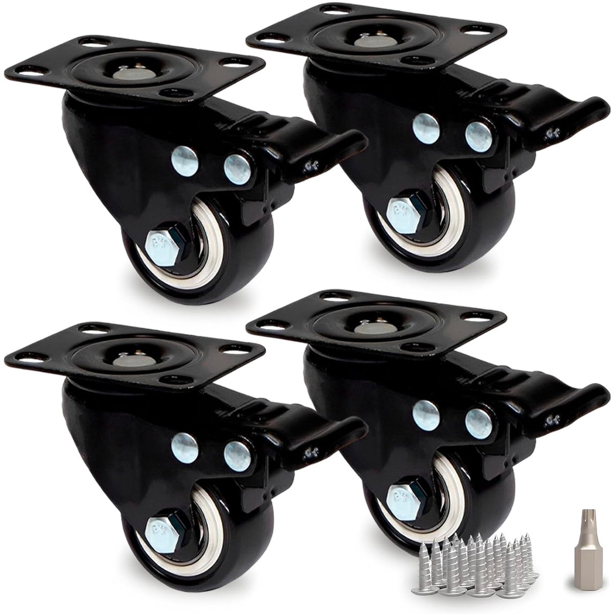 4-delige set, 40 mm, kleine zwenkwielen tot 60 kg per wiel, zware wielen met rem, spoorloos en stille transportwielen voor palletmeubels