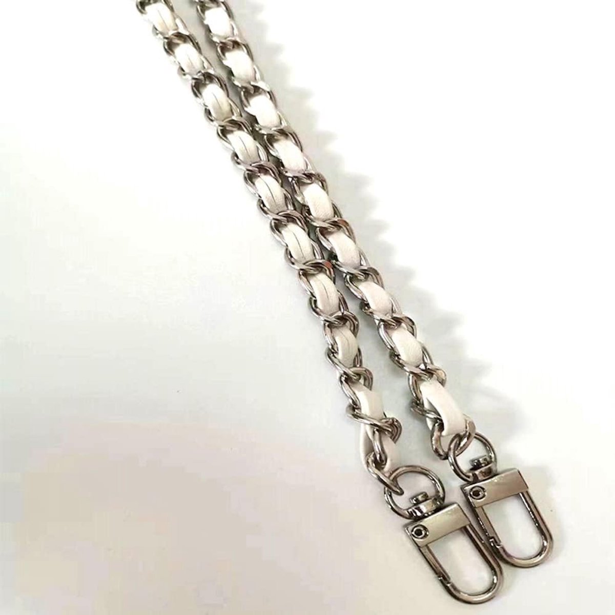 120 cm, tas, schouderriem, ketting, accessoires, tas met metalen band, diagonaal door de leren ketting, vervangende accessoires voor handtassen, schoudertas, portemonnee, zilveren ketting (wit)
