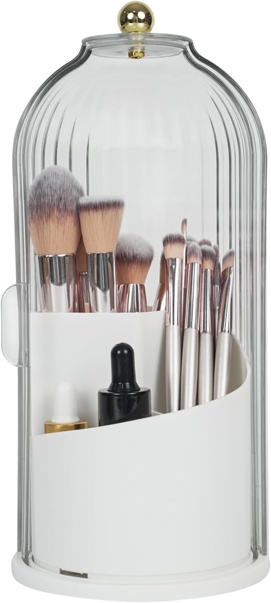 Organizer met deksel, 360 graden draaibaar, helder, stofdicht Make-upborstels Organizer voor wastafelblad, badkamerblad(Wit)