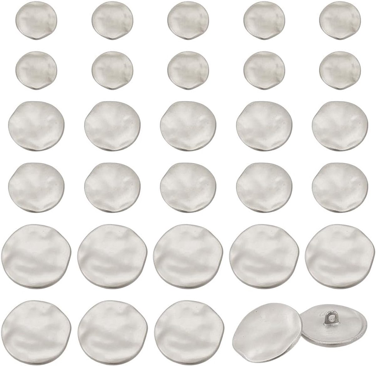 30 stuks zilveren metalen schachtknoppen, 18,5 / 25 / 30,5 mm rond, matte afwerking, lichtmetalen materiaal, set met blazerknoppen voor kostuums, naaien, doe-het-zelf ambachten, haken, ornament