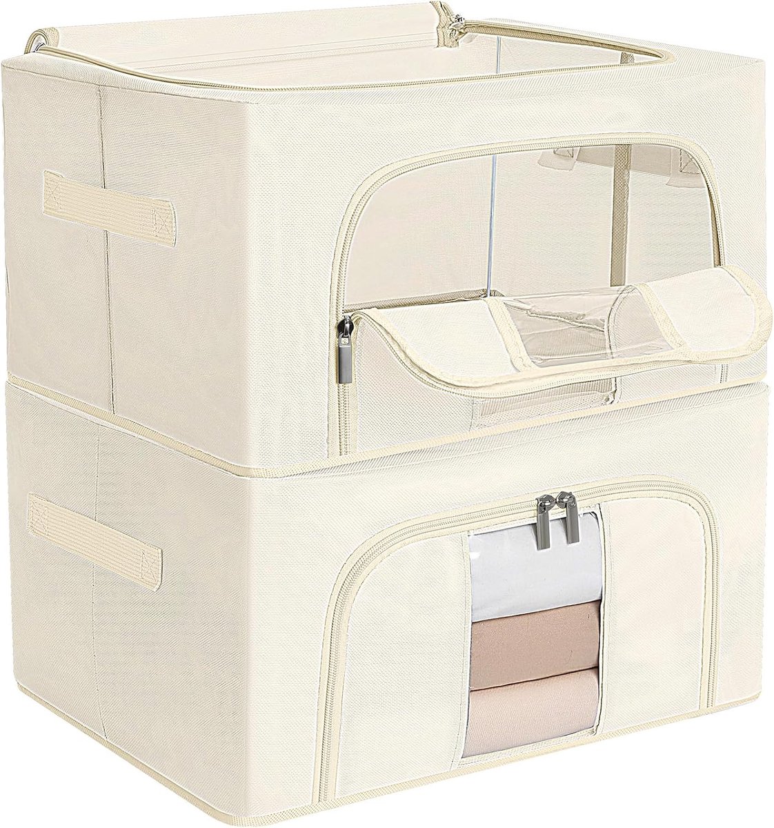 2 stuks kastdozen met ritssluiting, 24 l, organizer voor kast met metalen frame, opvouwbaar, stapelbaar, voor dekbedden, beddengoed, 40 x 30 x 20 cm