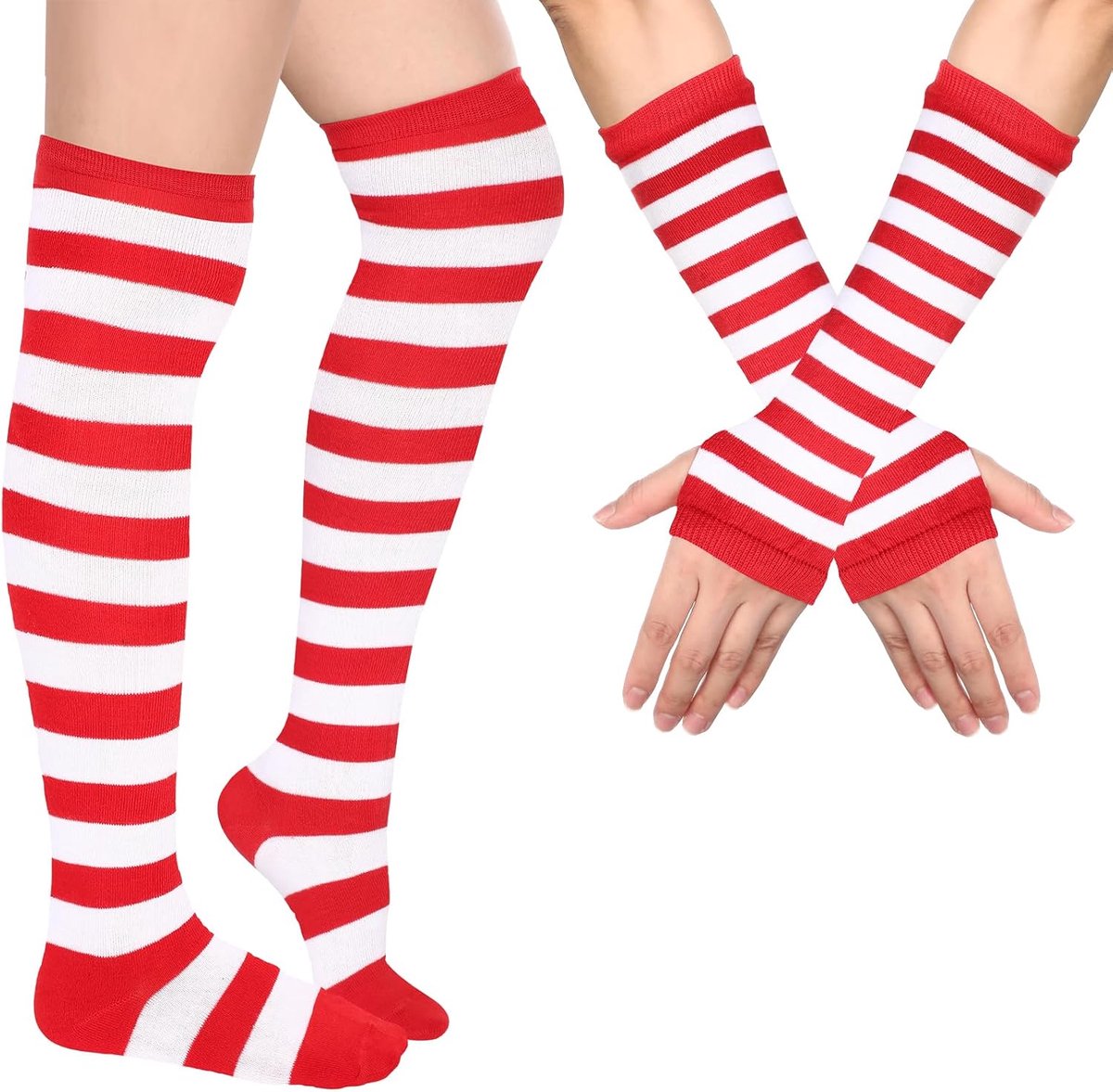 Armwarmers Beenwarmers voor Vrouwen Gestreepte Dijbeen Kous Vingerloze Handschoenen Strepen Kous